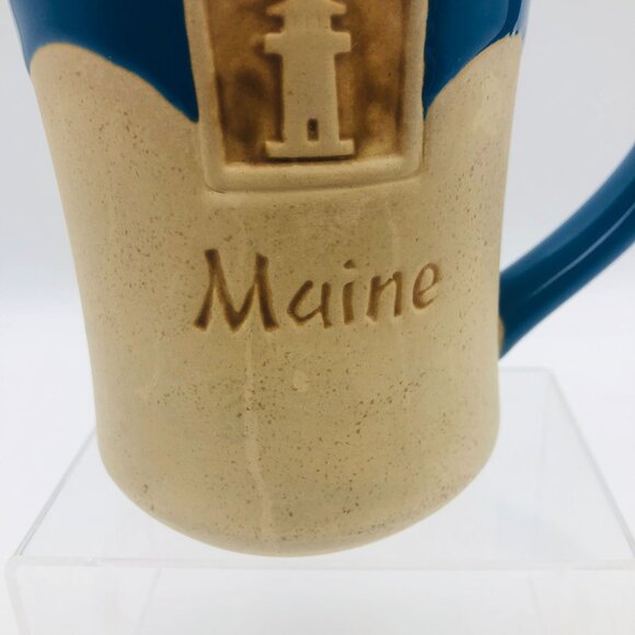 Maine Lighthouse Potters Mug Stoneware Blue Tan - Picture 3 of 9